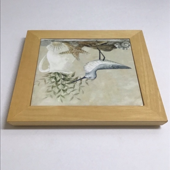 Vintage Diane Arthurs Framed Ceramic Tile Trivet Sandpiper Shells 8x8” Wall Art - Picture 10 of 14